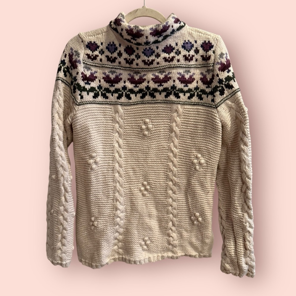 Lands' End Cream Chunky Fair Isle Sweater
